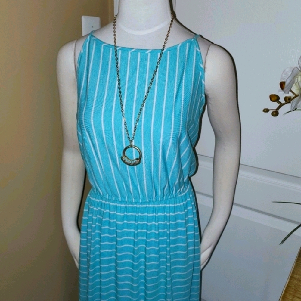 🐦 Tiffany Blue & White Striped Maxi Dress - Picture 4 of 5